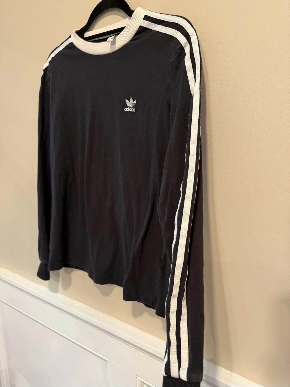 adidas classic trefoil Black Long Sleeve Tee with White Rib Collar